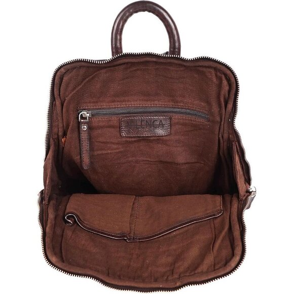 Women and Men Brown 12.5 Inch Leather Backpack with Adjustable Shoulder Strap - Picture 9 of 9